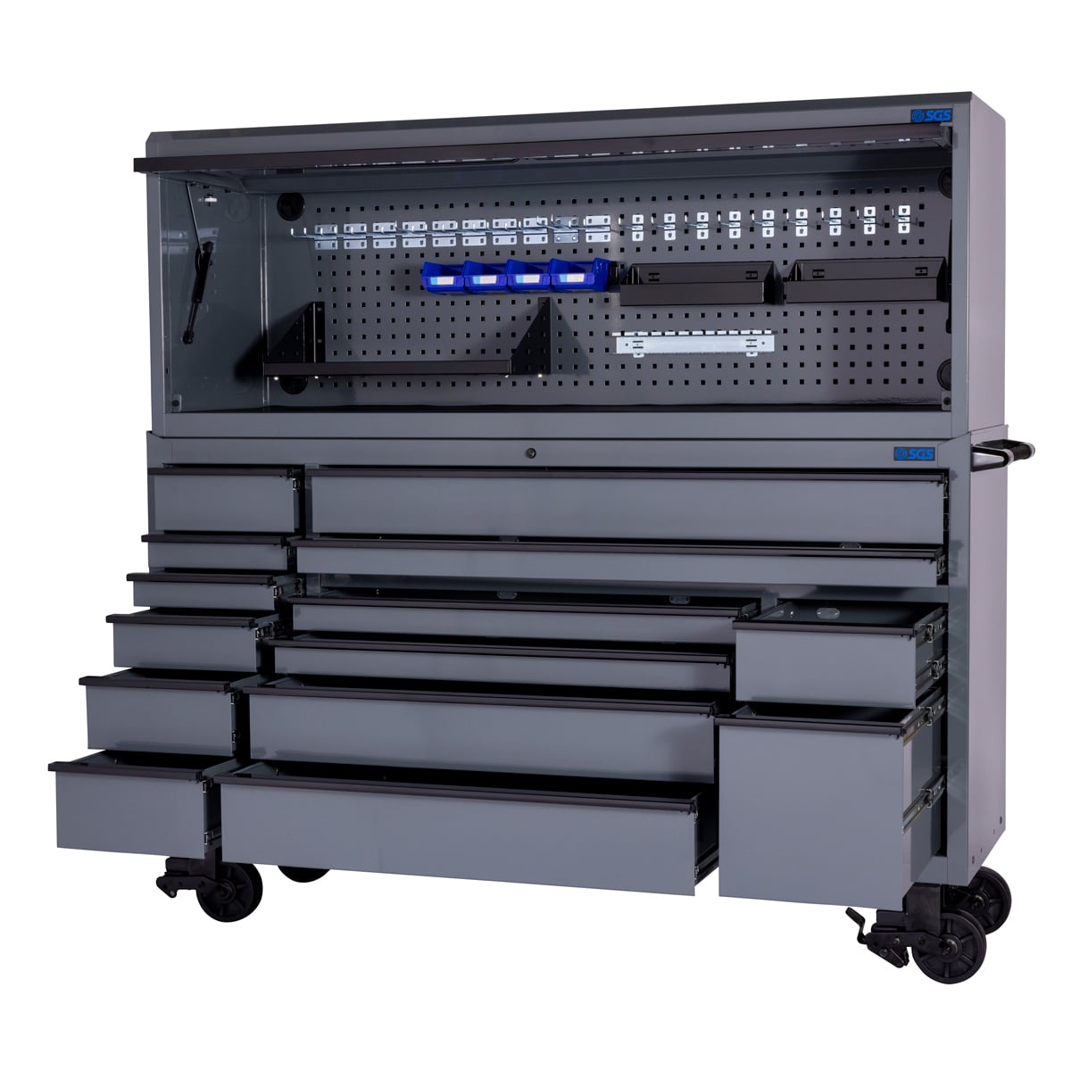 SGS 72in Roller Cabinet with Top Hutch | 14 Drawers | Slate Grey